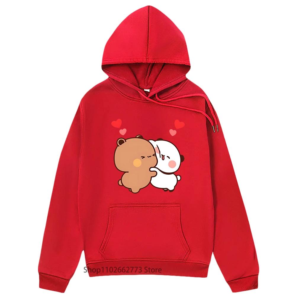 Толстовки с капюшоном для пар с пандой и коричневым медведем для девочек-подростков Kawaii Graphic Bubu Dudu Sweatshirt Women Men Cartoon Clothes