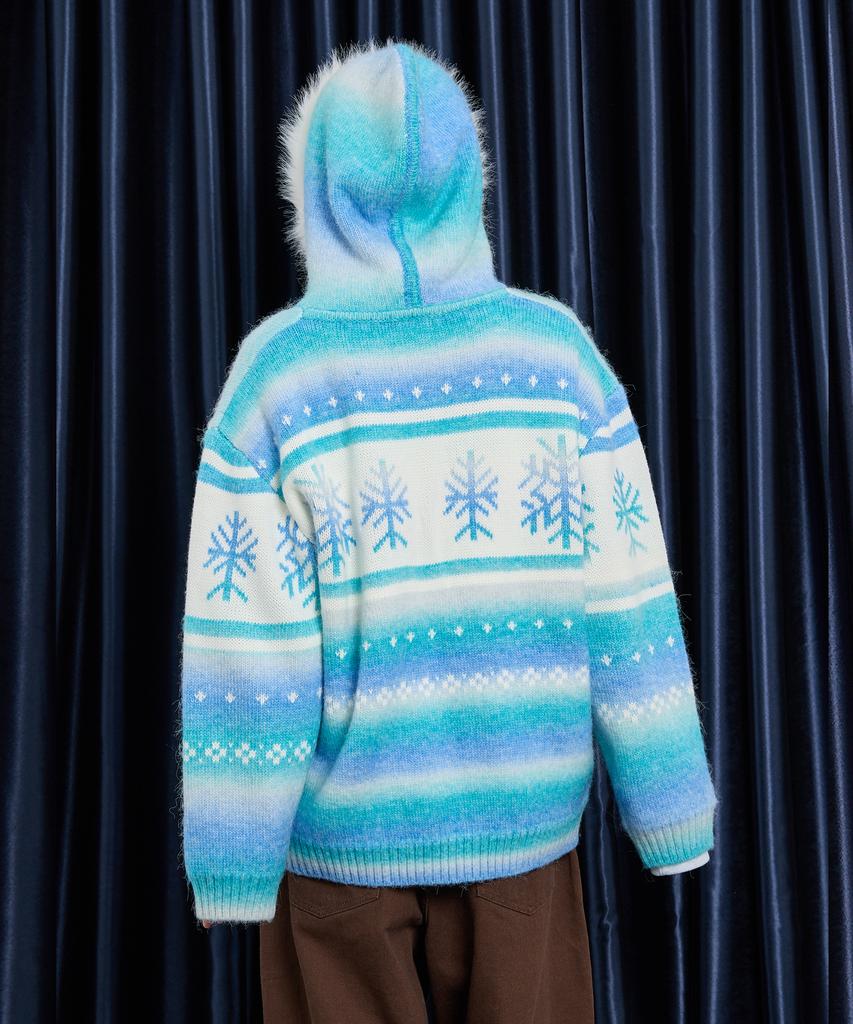 WAIKEI Snow Gradient Fur Hooded Zip-Up Blue