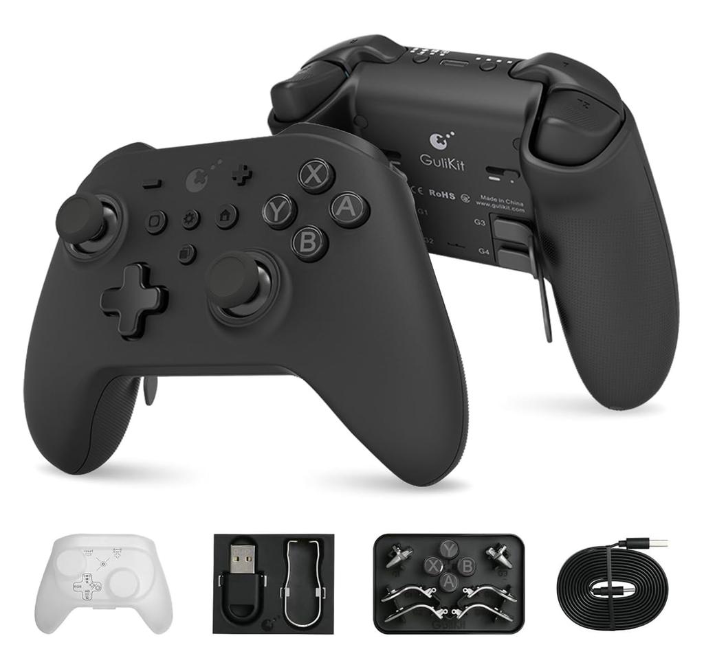 GuliKit KK3 MAX Wireless Compatible with Features Hall Effect Sensor Rear Paddle and Digital Controller, Black, PC/Switch/Android/iOS, Sticks, 6-Axis