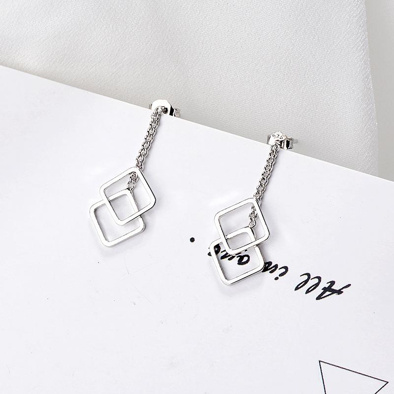 Геометрические круглые квадратные серьги-подвески для женщин 925 пробы стерлингового серебра свадебные серьги букле д'орей ювелирные изделия Pendientes