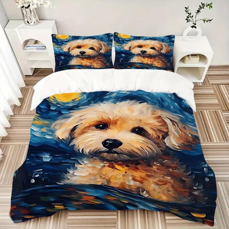 3pcs Cute Dog Printed Duvet Cover Set (1 * Cover+2 * Pillowcase, Without Core), Suitable for Home Bedroom, Guest Room, Dormitory Decoration Items
