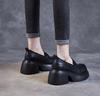 Мода 7,5 см Обувь из натуральной кожи Коровья Толстая подошва Женские мокасины Мэри Джейн Британская Платформа Клиновидная Удобная Резиновая Слипоны Весна Лето