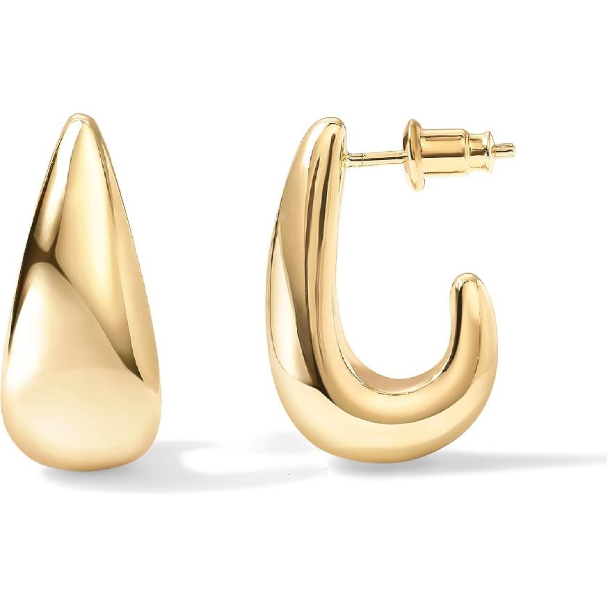 PAVOI 14K Gold Plated 925 Sterling Silver Post Statement Huggie Earrings | Gold Dome Hoop Earrings for Women