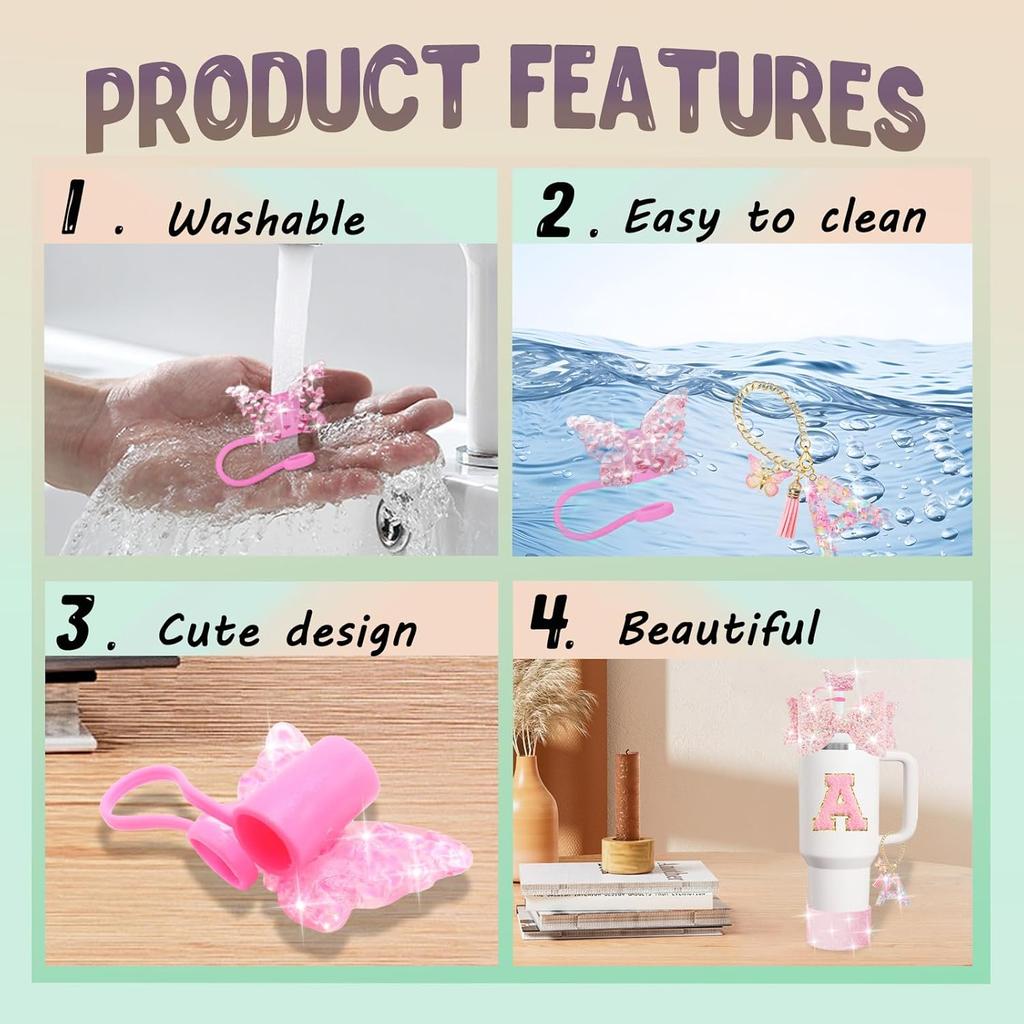 Набор из 8 предметов аксессуаров для стакана Stanley 30 унций 40 унций: топпер для соломинки, крышка-заглушка, чехол-ботинок, заглушка от проливания, подвеска-шарм, наклейка с инициалами