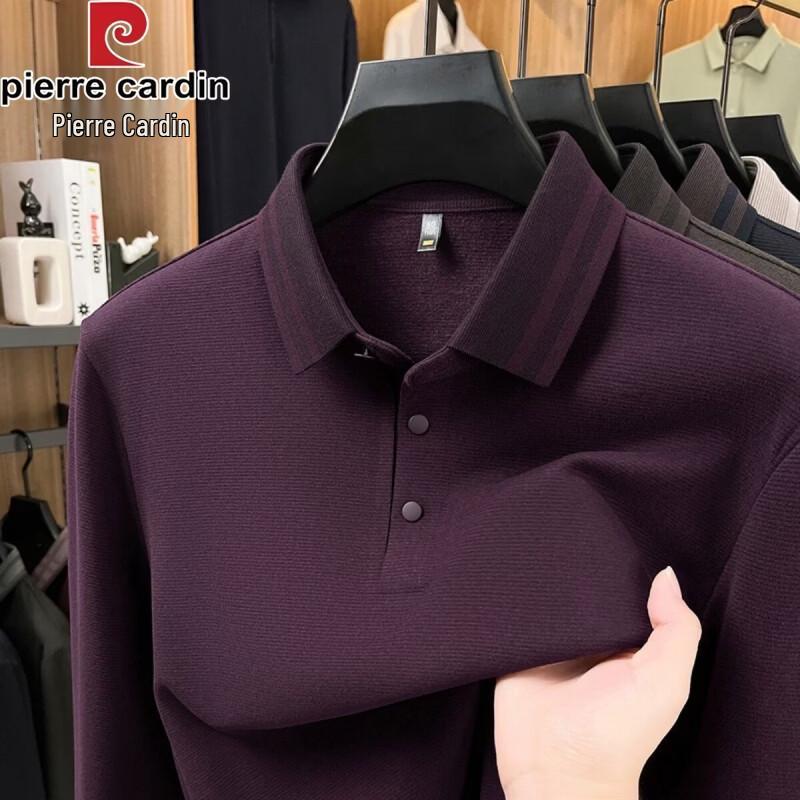 Pierre Cardin Мужская премиальная рубашка-поло с длинным рукавом из смеси шелка и шерсти
