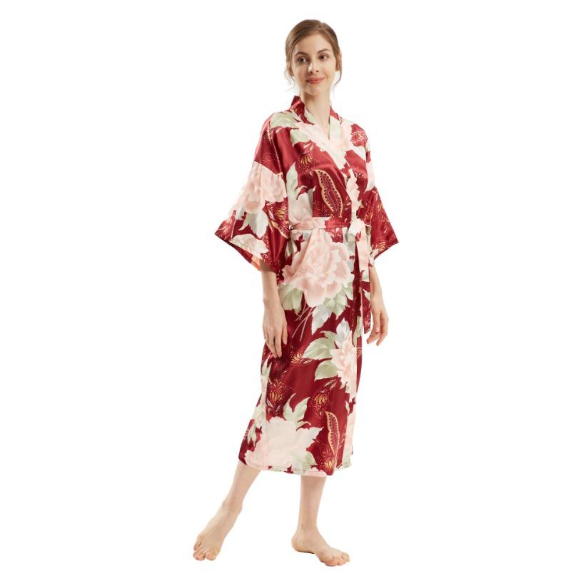 Очень длинный искусственный шелковый атлас, модный темперамент, элегантный большой пионовый шелковый халат, взрывное платье для подружки невесты, утренний халат и кимоно