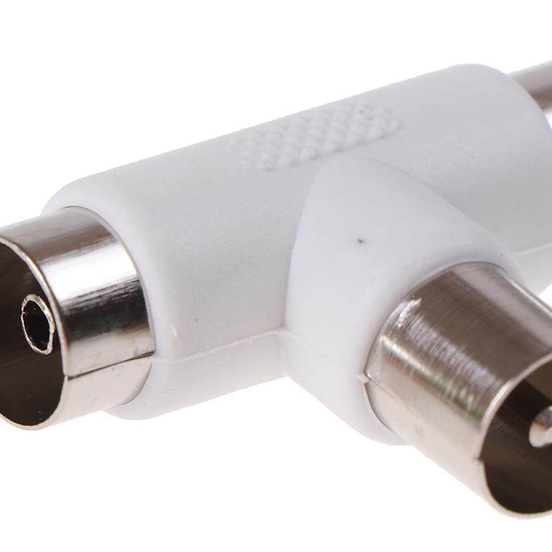 2Pc 2 Way Tv T Splitter Aerial Coaxial Cable Male To 2 Female Connectors Adapter
