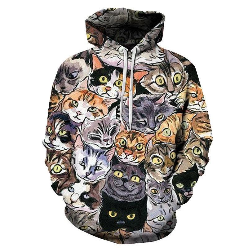 Autumn Winter Long Sleeved Hoodie Cute Cat Series 3D Digital Printing Loose Casual Hoodies & Sweatshirts Men’s