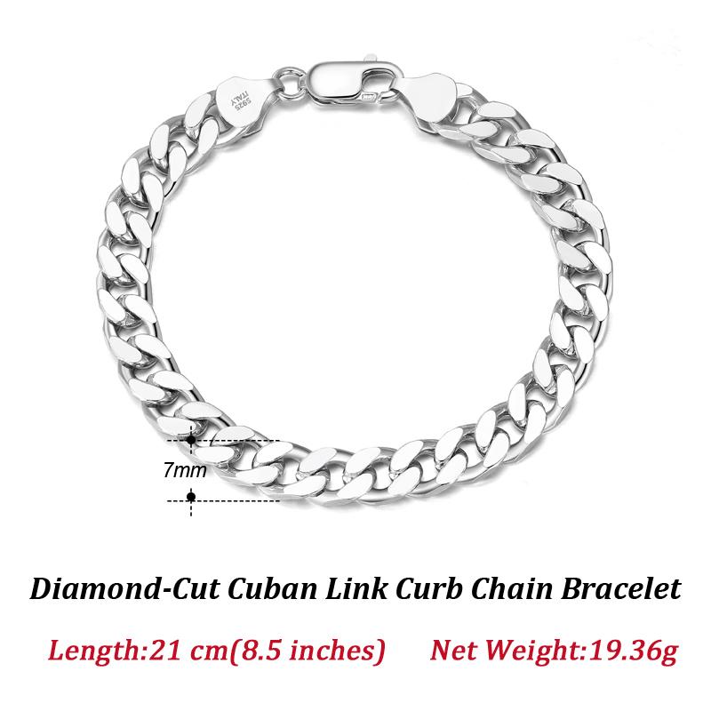 Браслет-цепочка из цельного серебра 925 пробы с кубинскими звеньями, 3,6/5/7 мм, браслет-цепочка с бриллиантовой огранкой, родиевое ювелирное изделие SB104