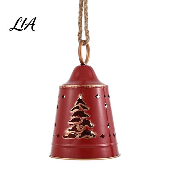 Vintage Metal Bell Crafts Christmas Ornament, Large Iron Hanging with Rustic Decorations Hollow Carved Tree Pattern for Door, Garland, Wreath, Holiday