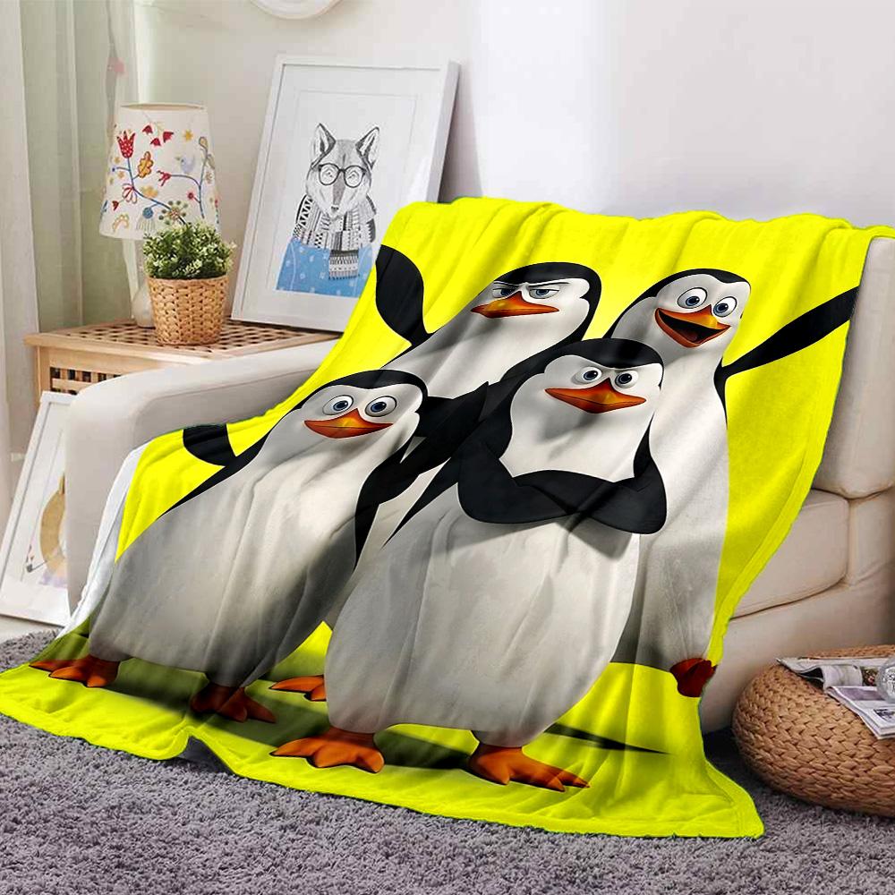 Penguins Yellow Background Flannel Blanket Super Soft Warm Cozy Blanket For Sofa Bed Office Travel Allseason Home Decor Gift