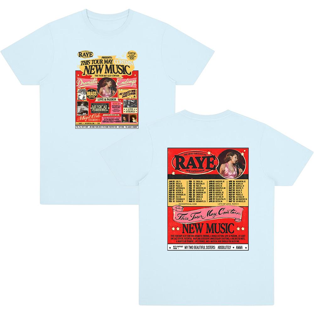 Raye Tour 2026 Графические футболки Женские Мужские Модные Футболки с коротким рукавом Повседневные Мягкий хлопок Летний Трендовый дизайн Уличная одежда Y2K