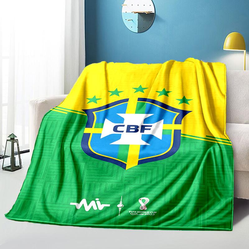 Brazilian Football Crest Printed Throws Blanket Soft Flannel Blankets for Couch Bed Gifts for Men Women Picnic blanket Christmas gifts