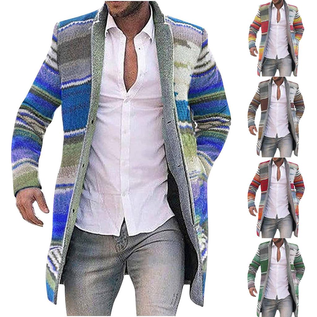 Мужской кардиган, пальто, смесовая шерсть с принтом, повседневная куртка с длинными рукавами, ветровка, пальто, Тренч