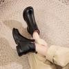 Thick And Warm Cotton Shoes Women's Winter Genuine Leather Anti Slip Low Heel Plush Short Boots