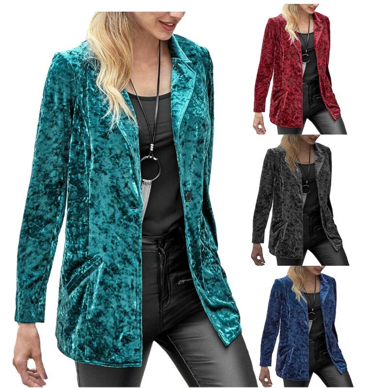 Костюм весна-осень женский повседневный бархатный костюм на одной пуговице однотонные женские куртки и пальто