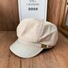 French Vintage Suede Splicing Leather Brim Newsboy Octagonal Ladies Brimmed Beret Internet celebrity Fall/Winter