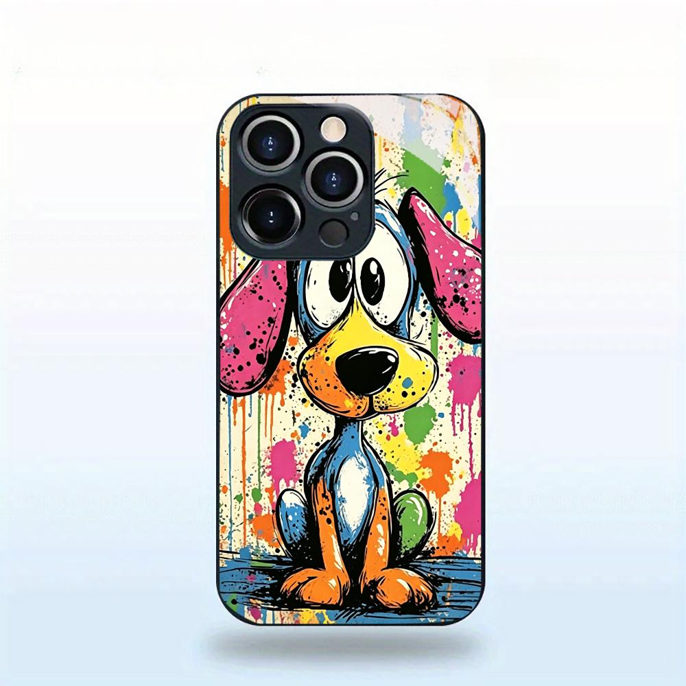 Splashing Ink Graffiti Dog Black Glass Phone Case For iPhone 17 16 15 14 13 12 Pro Max Plus Soft Silicone Anti‑Knock Back Cover