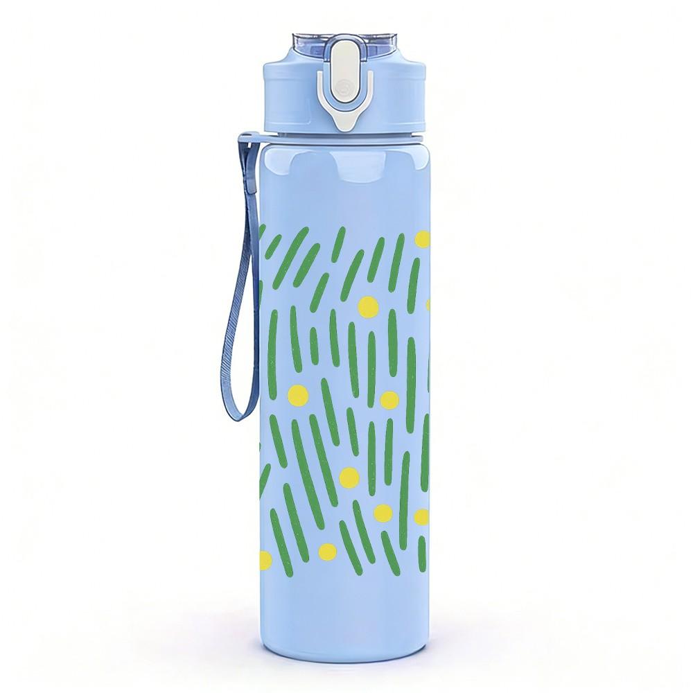 1PC Light Green Leaf Linear Texture 750ml Color Plastic Sports Water Bottle Leakproof Flip Straw Lid For Sports Office Home Use