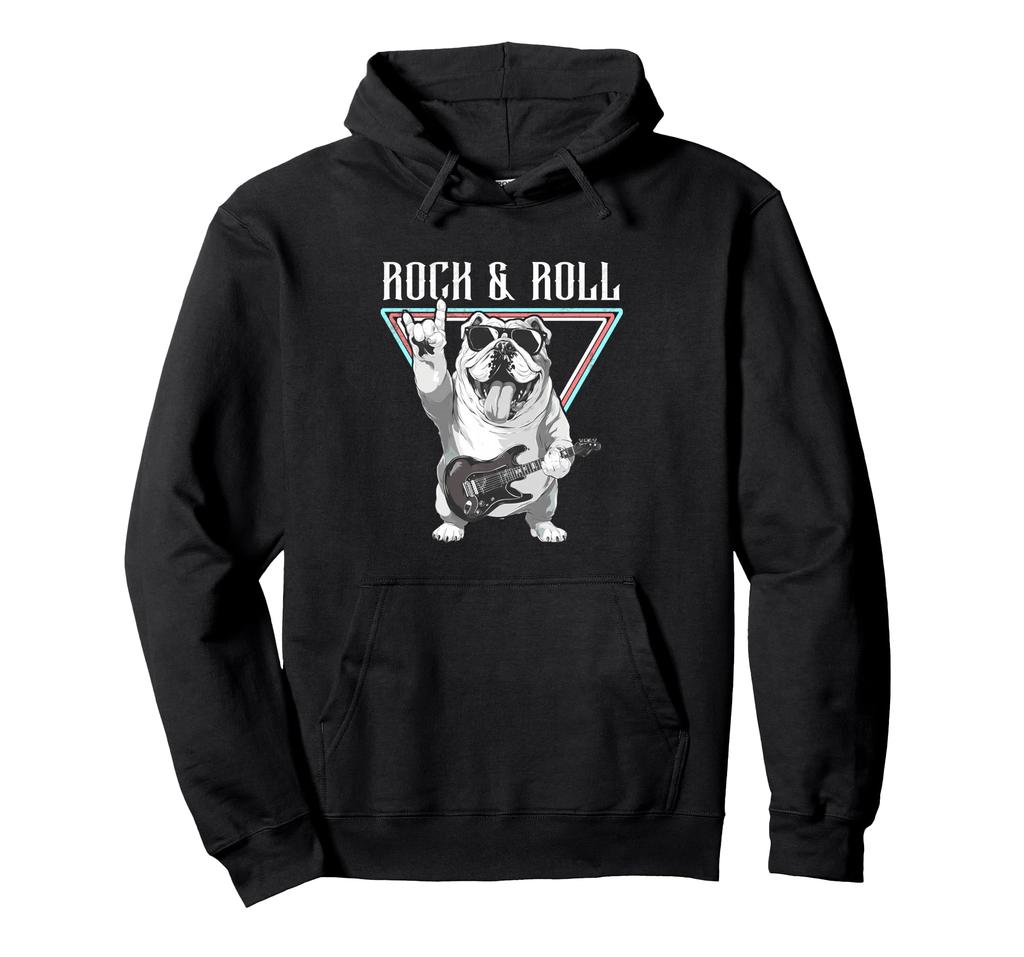 Rock and Roll Bulldog Sunglasses Guitar Fun Hoodie