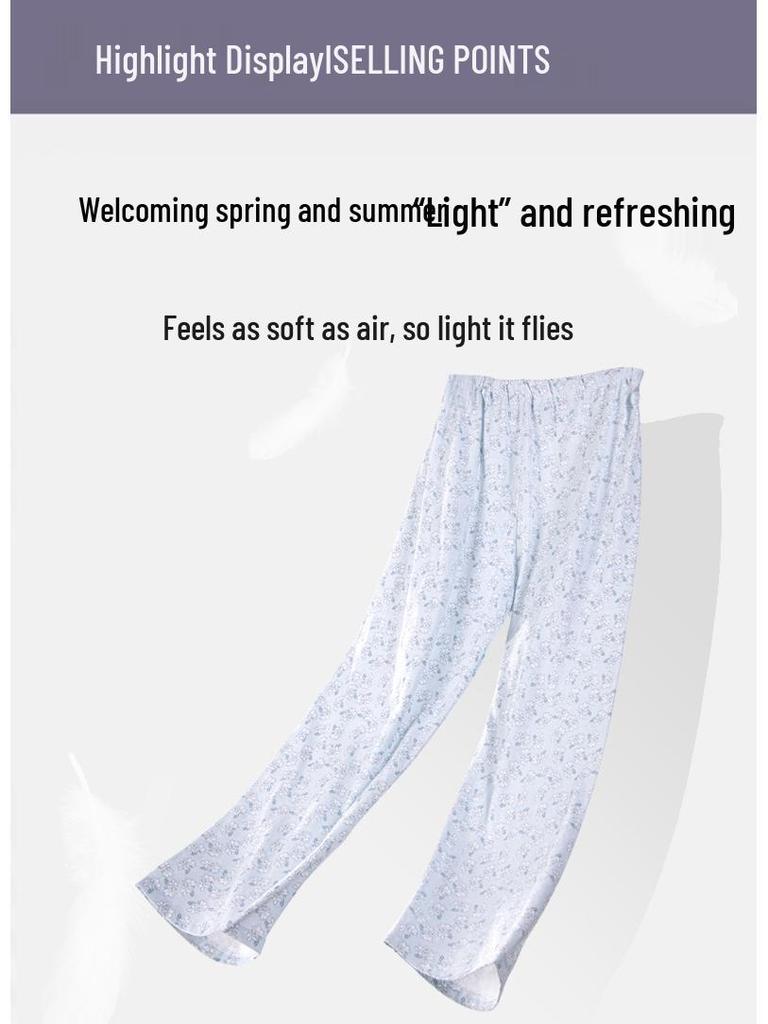 Женские трикотажные пижамные брюки из чистого хлопка - Весна/Лето, Свободный крой, Большой размер, Эластичная талия, Защита от комаров