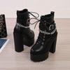 Готические ботильоны с пряжкой и ремешком, женские мотоциклетные ботинки на очень высоком каблуке на платформе и массивном каблуке с цепочкой