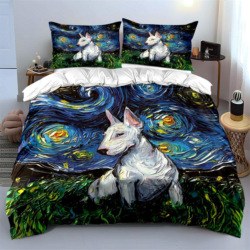 Bull Terrier Starry Night Bedding Duvet Cover Set Duvet Cover Pillowcases (1*Duvet Cover 2*Pillowcases, without duvet insert)