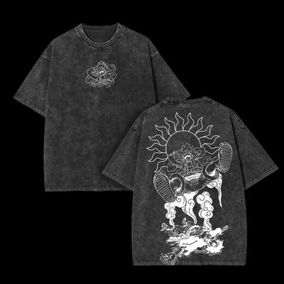 Аниме ONE PIECE Ника Луффи Гир 5 Харадзюку Ретро Хлопковая Выстиранная Футболка Мужская Уличная Одежда Оверсайз Женский Топ с Короткими Рукавами