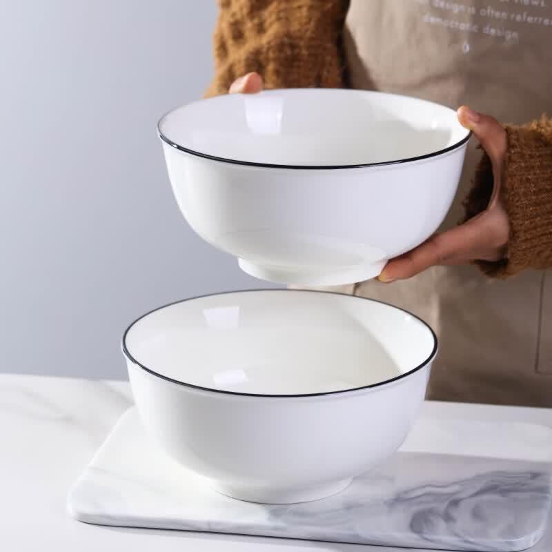 Керамические суповые тарелки Jingdezhen с подглазурной росписью - 8 дюймов, Черная линия (Набор из 2)