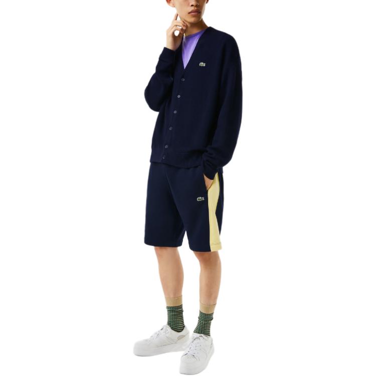 Lacoste Мужской вязаный кардиган темно-синий с V-образным вырезом, средней плотности AH0397-166