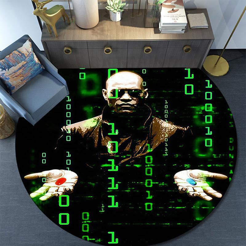 Matrix Poster pattern round rug,Carpet Rug for Living Room Bedroom Playroom ,Non-slip Floor Mat,Holiday Gifts and Birthday Gifts.