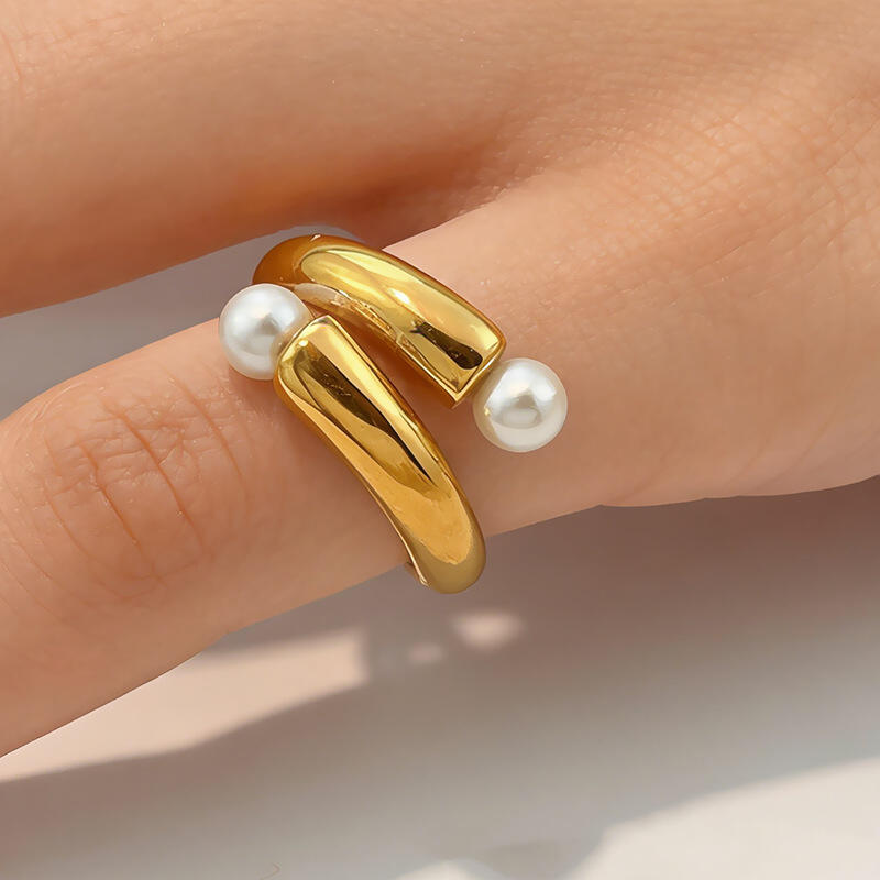 Stainless Steel Imitation Pearl Rings for Women Men Vintage Geometric Irregular Opening Rings Fashion Design Jewelry Accessories