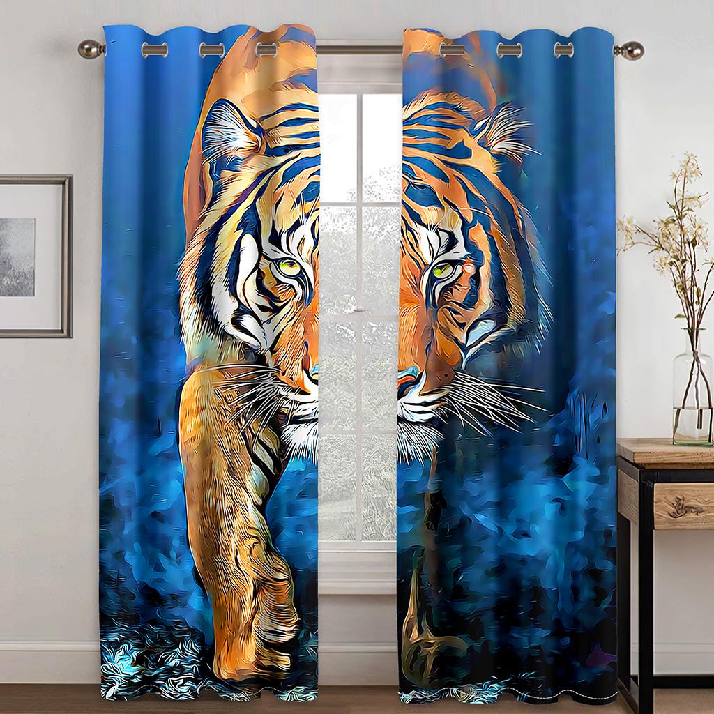 King of The Forest Tiger Animal Series Luxury Sunshade Curtains 2 Pieces of Living Room Bedroom Home Decoration Hook Piercing