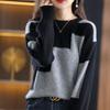 Futier Star Crew Neck Long Slimming Pullover for Simple One Women's Two-Tone Sweater, Sleeve, Color-Coordinated, Fall/Winter, Lightweight, Cute,