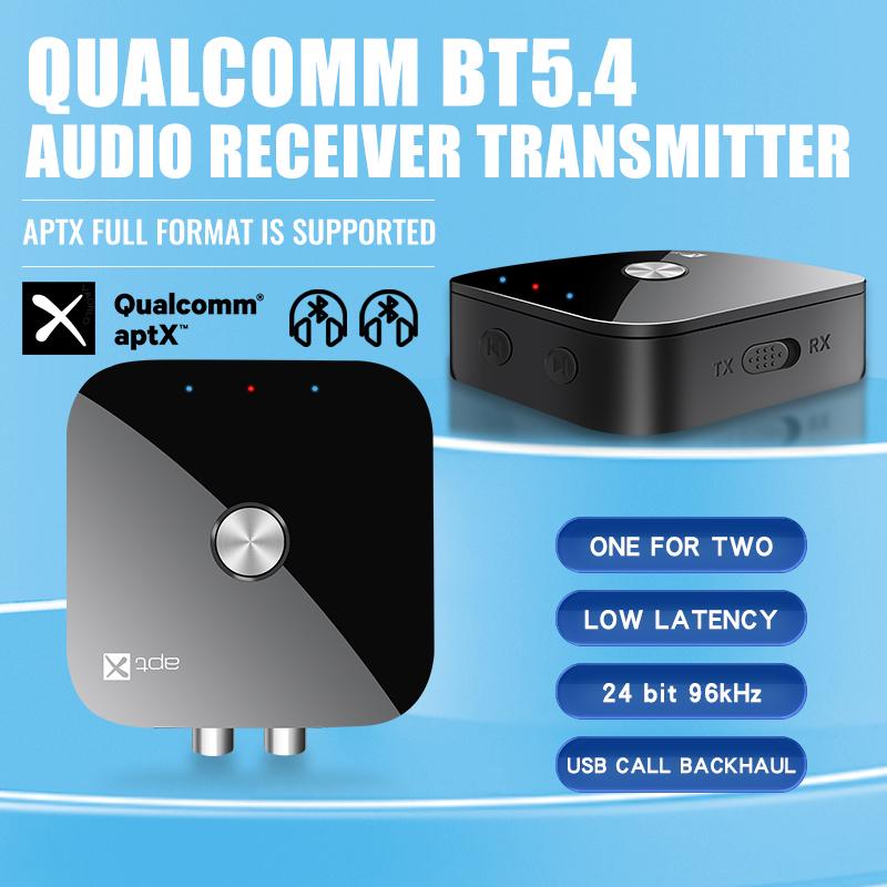 AptX-Adaptive/HD/LL Bluetooth 5.4 аудио передатчик приемник 3.5 мм AUX стерео RCA музыкальный беспроводной адаптер с микрофоном для автомобиля ТВ ПК
