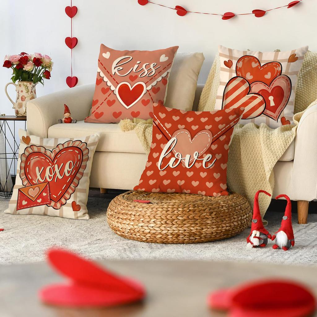 4Pcs Valentine'S Day Pillow Cover, Valentine'S Day Wedding Anniversary Sofa Butterfly Love Envelope Pillow Cover