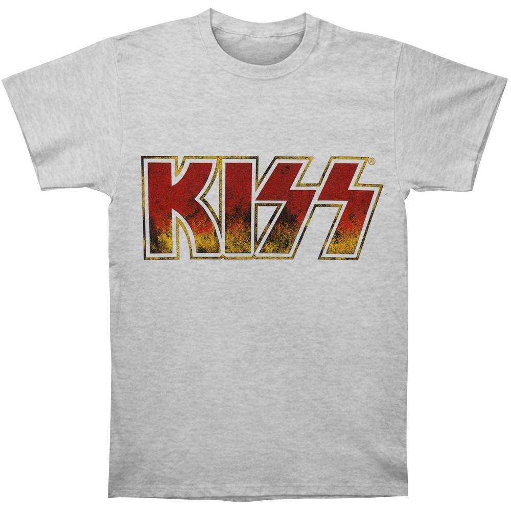 KISS Винтажная Классическая Логотип Тонкий Покрой Футболка Большая Серая Унисекс Футболка