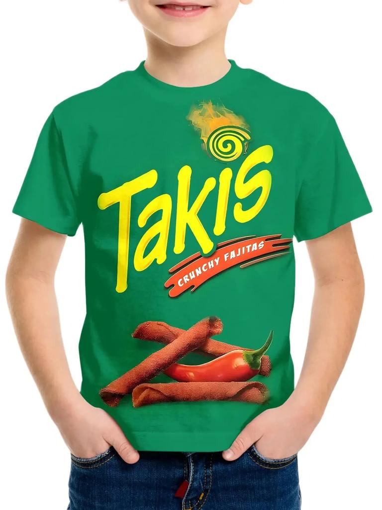 Креативная Забавная Чипсы 3D Печать Takis Индивидуальная Детская Модная Футболка Круглый Вырез Короткий Рукав Мальчики Девочки Дети Повседневные Топы