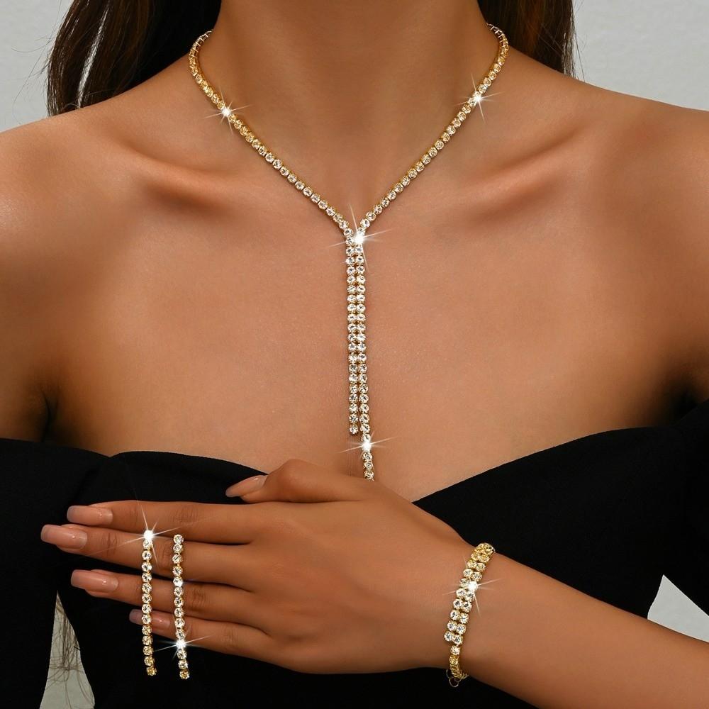 4 шт. Изысканный набор ювелирных изделий: ожерелье, серьги, браслет. Сверкающий набор с кристаллами. Свадебная вечеринка