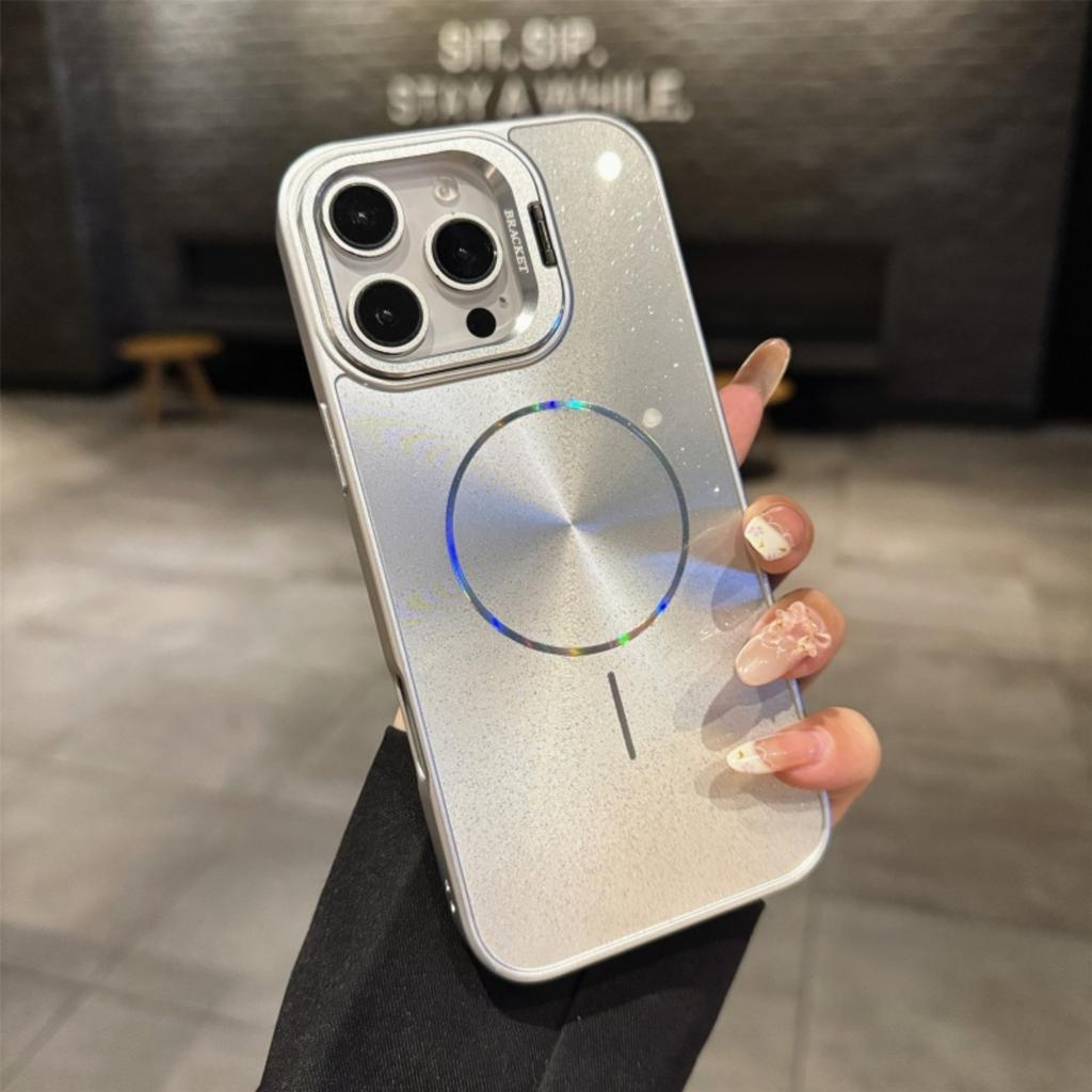 Лазерный блеск с текстурой CD Для чехла-подставки для линз Magsafe Для iPhone Air 17 16 15 14 13 12 11 Pro Max Крышка-держатель для беспроводной зарядки