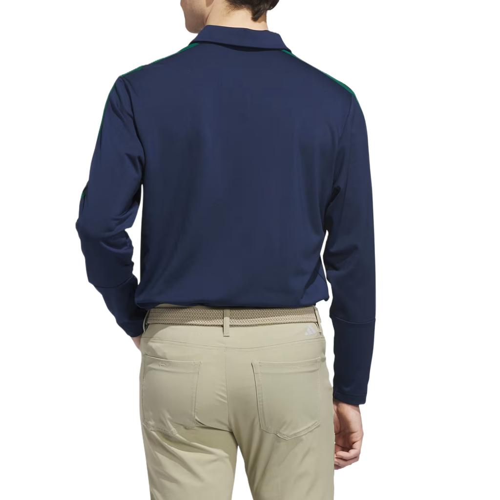 Men's Adidas 3 Stripes Golf Clothing Men's University Marine Blue/University Green Polo Collar Moderate