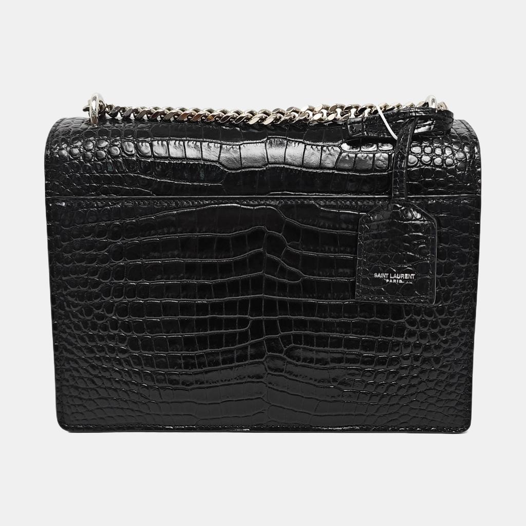 [Pre-Owned] Saint Laurent Sunset Croc Effect Shoulder Bag 'Black' - Very Good #UV8BQE
