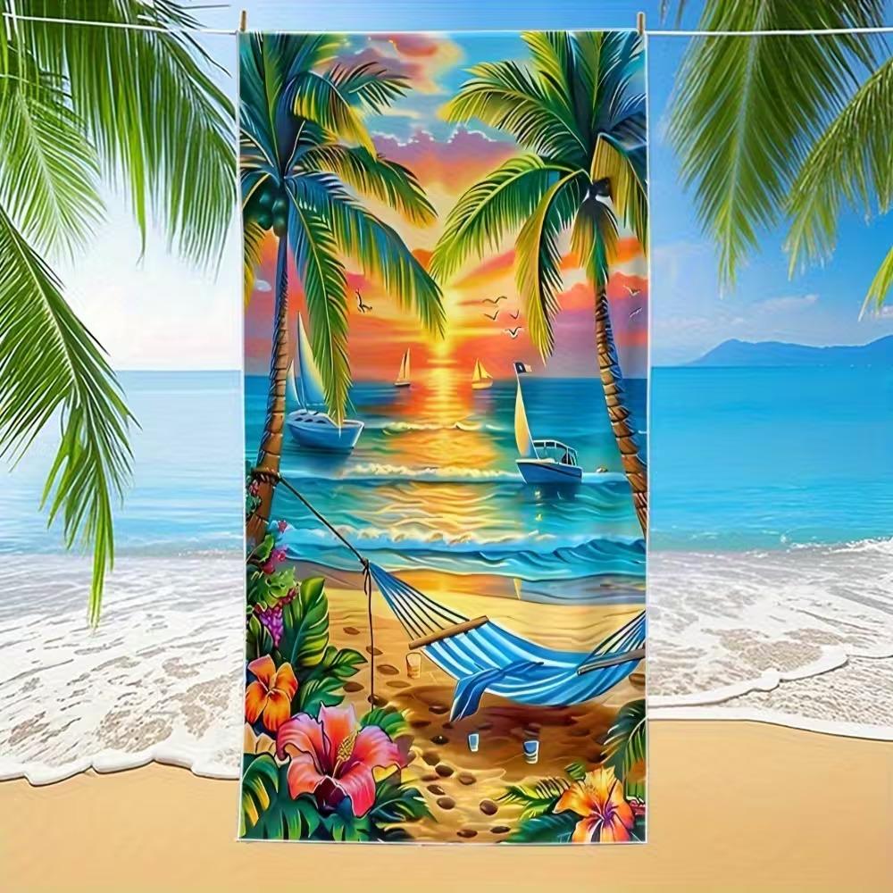 Beach Theme Beach Towel Starfish Shell Printing Microfiber Quick Drying Absorbent Large Bath Towel