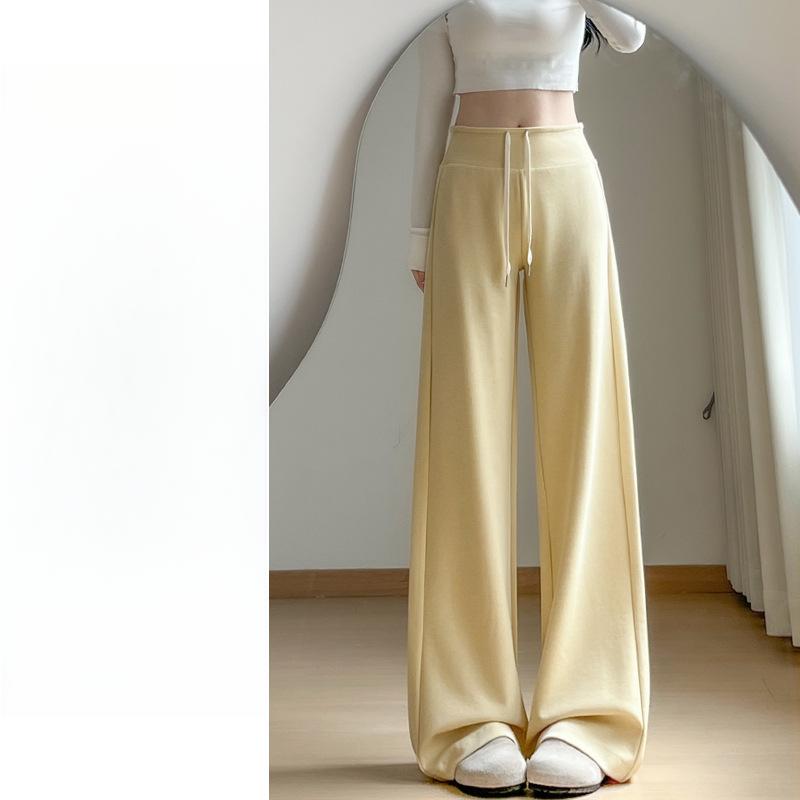 Черные повседневные спортивные штаны с высокой талией и завязками на шнурке, женские летние новые свободные и тонкие маленькие широкие брюки с высокой талией