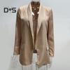 Women Suit Coat Blazer Solid Color Open Stitch Long Sleeves Slim FIt Lapel Soft Anti Wrinkle Formal Business Coat Mid Length Jacket