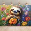 2D Cute Sloth Floral Backdrop Colorful Wildflower Photography Background Cloth