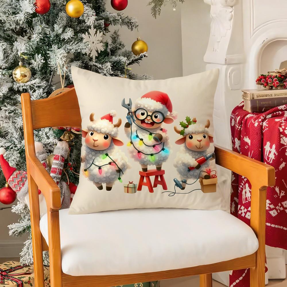 Christmas Cute Family Decorations Third Pillow Case Silky Short Plush With Invisible Zipper Dustproof Sofa Cushion Cover
