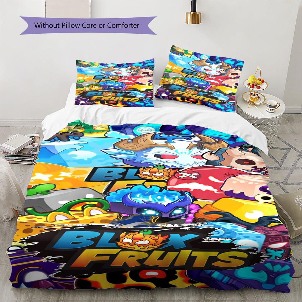 Blox Fruits Pattern Bedding,Quilt Set Quilt Cover Pillowcase Home Birthday Gift(1 * duvet cover + 2 * pillowcase, without core)