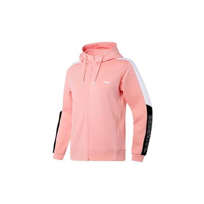 Li Ning Training Series Повседневный спортивный кардиган с капюшоном Толстовка Женская верхняя одежда Миндально-розовый AWDQ314-2