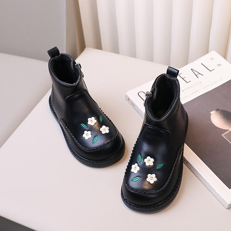 Ботильоны принцессы с вышивкой для девочек, милые новые детские зимние ботинки, теплые универсальные детские модные хлопковые ботинки повседневного стиля